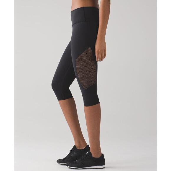 Lululemon Leggings Reveal Crop 15" Yoga Vent Seamless Women's XS Black - Picture 3 of 11